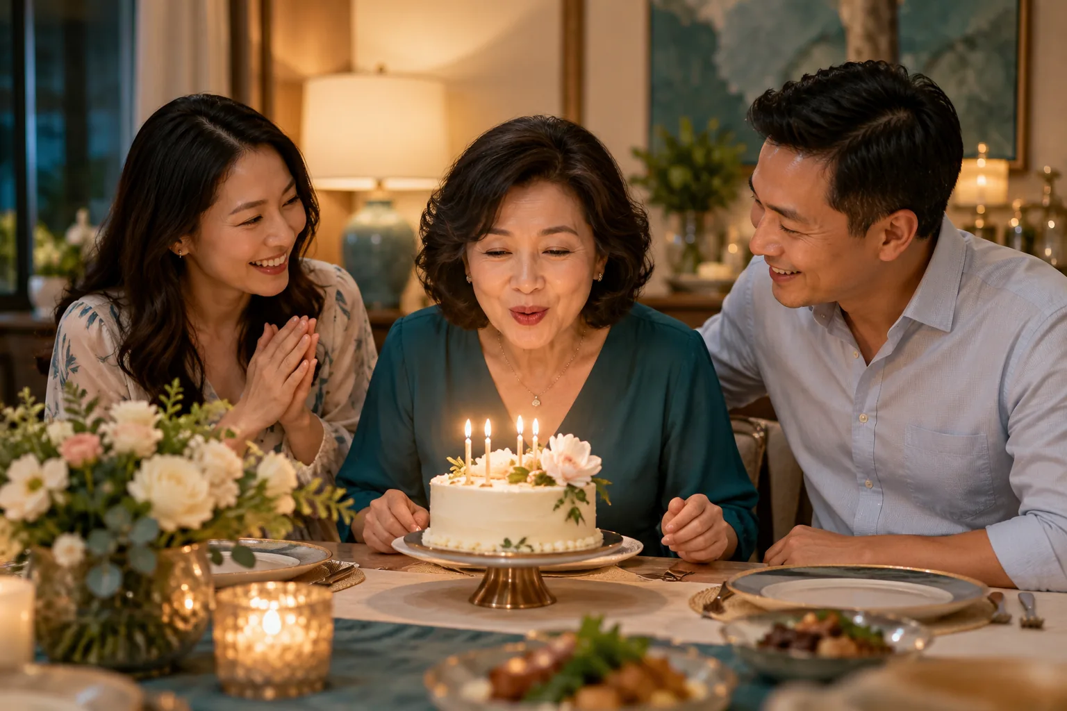成年人围着蛋糕一起庆祝生日