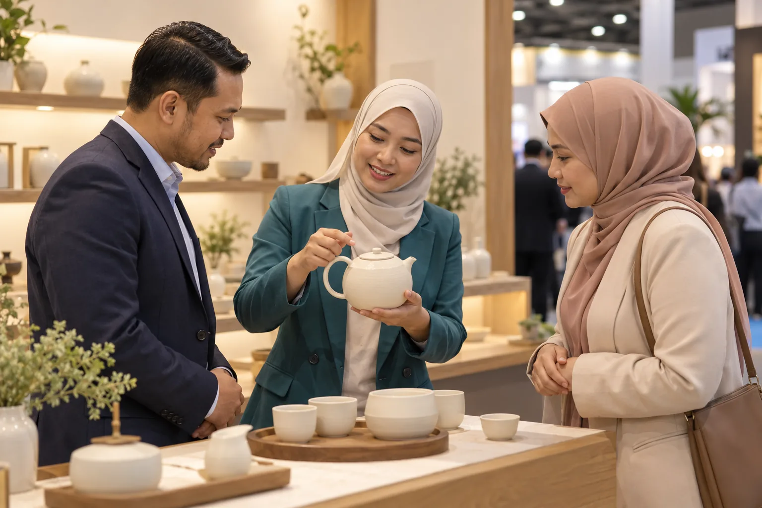 Pengunjung melihat paparan produk di reruai pameran