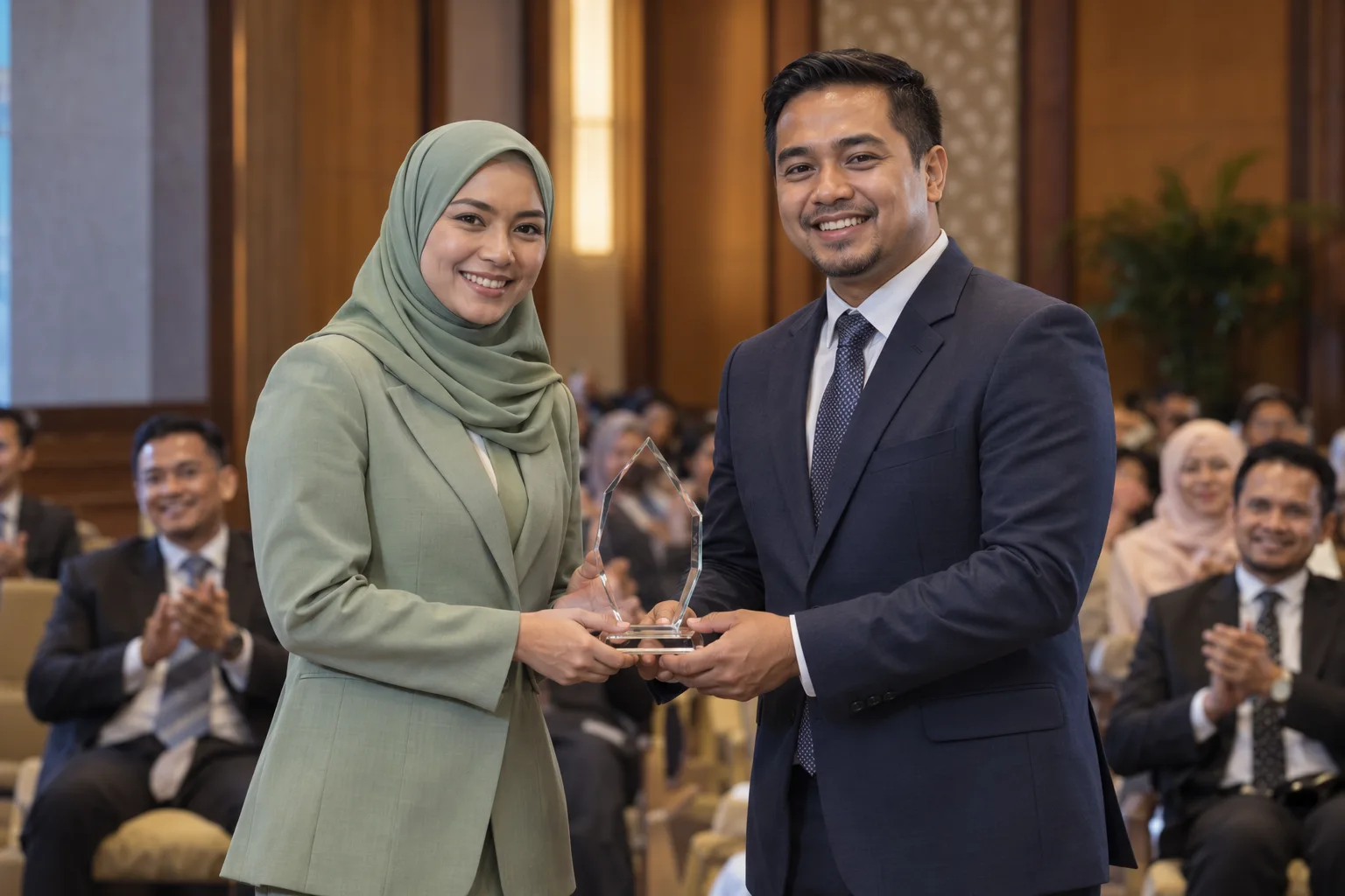 Para profesional menerima anugerah dalam acara korporat