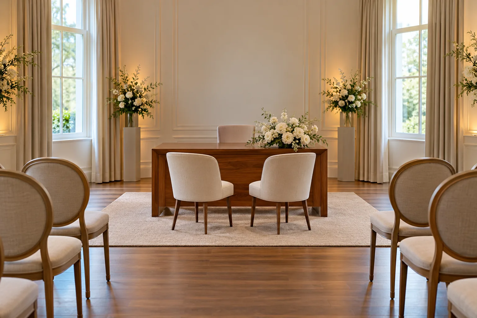 Seats arranged in a civil ceremony room