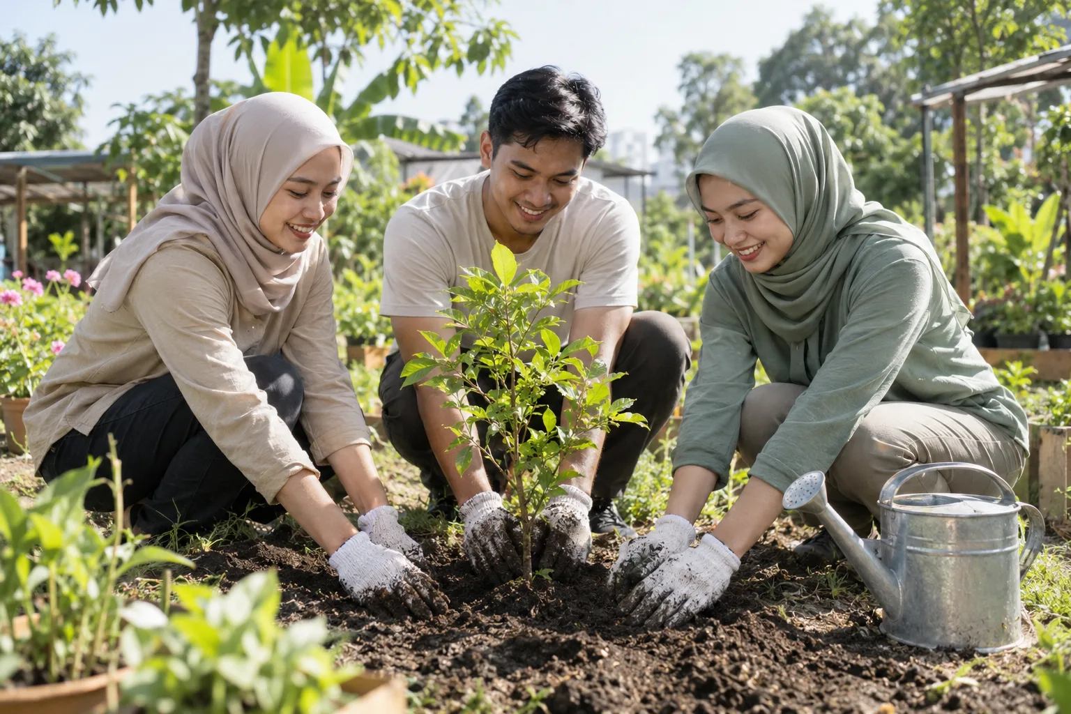 Sukarelawan menanam pokok di taman komuniti