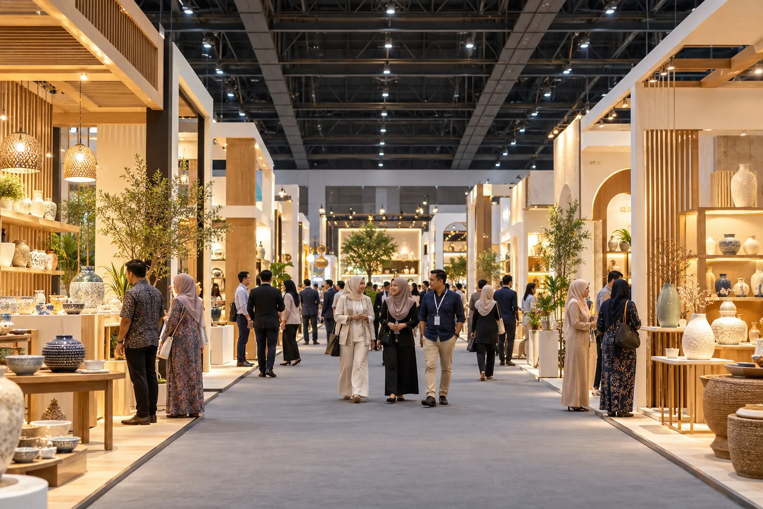 Pengunjung meneroka reruai di dewan pameran