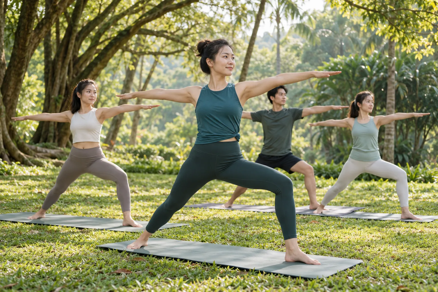 Participants practising yoga at a community fitness event