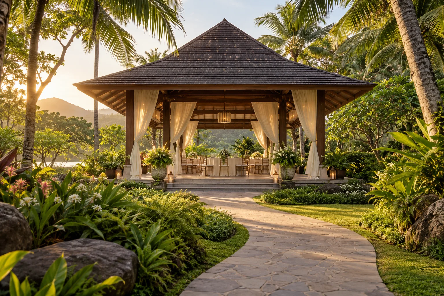 Tropical garden event pavilion