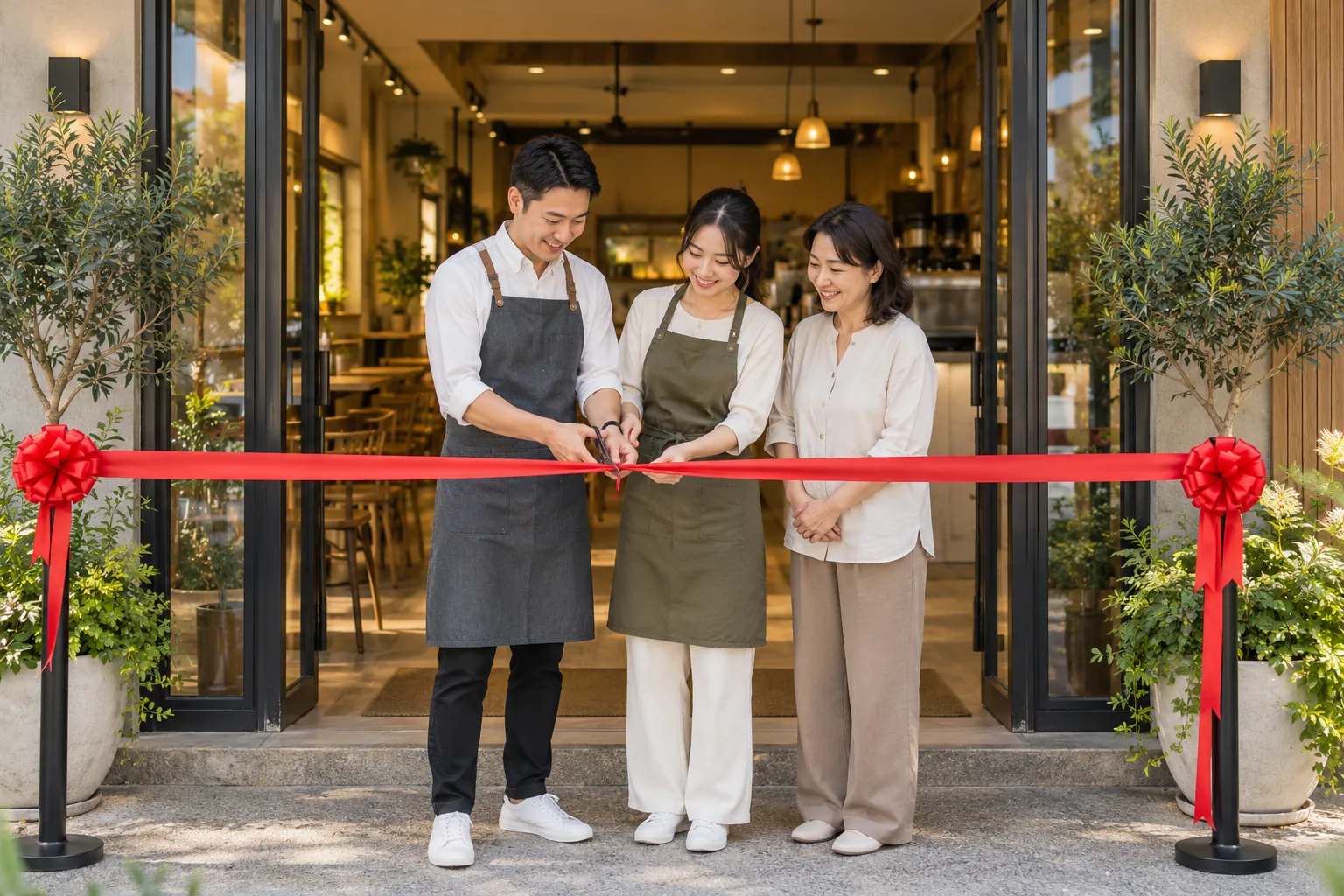 People cutting a ribbon at a business opening