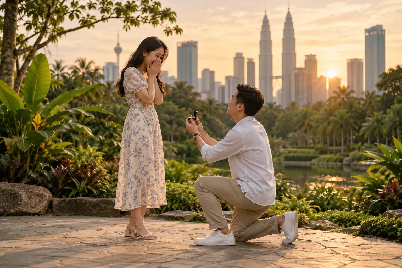 Person offering a ring box to their partner during a proposal