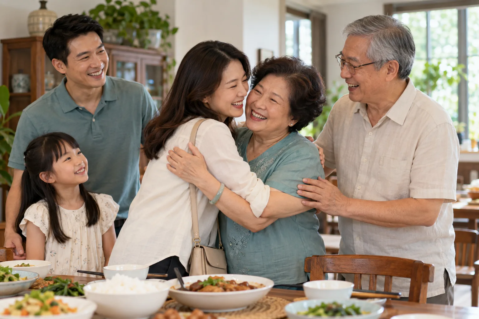 Several generations of a family gathering together