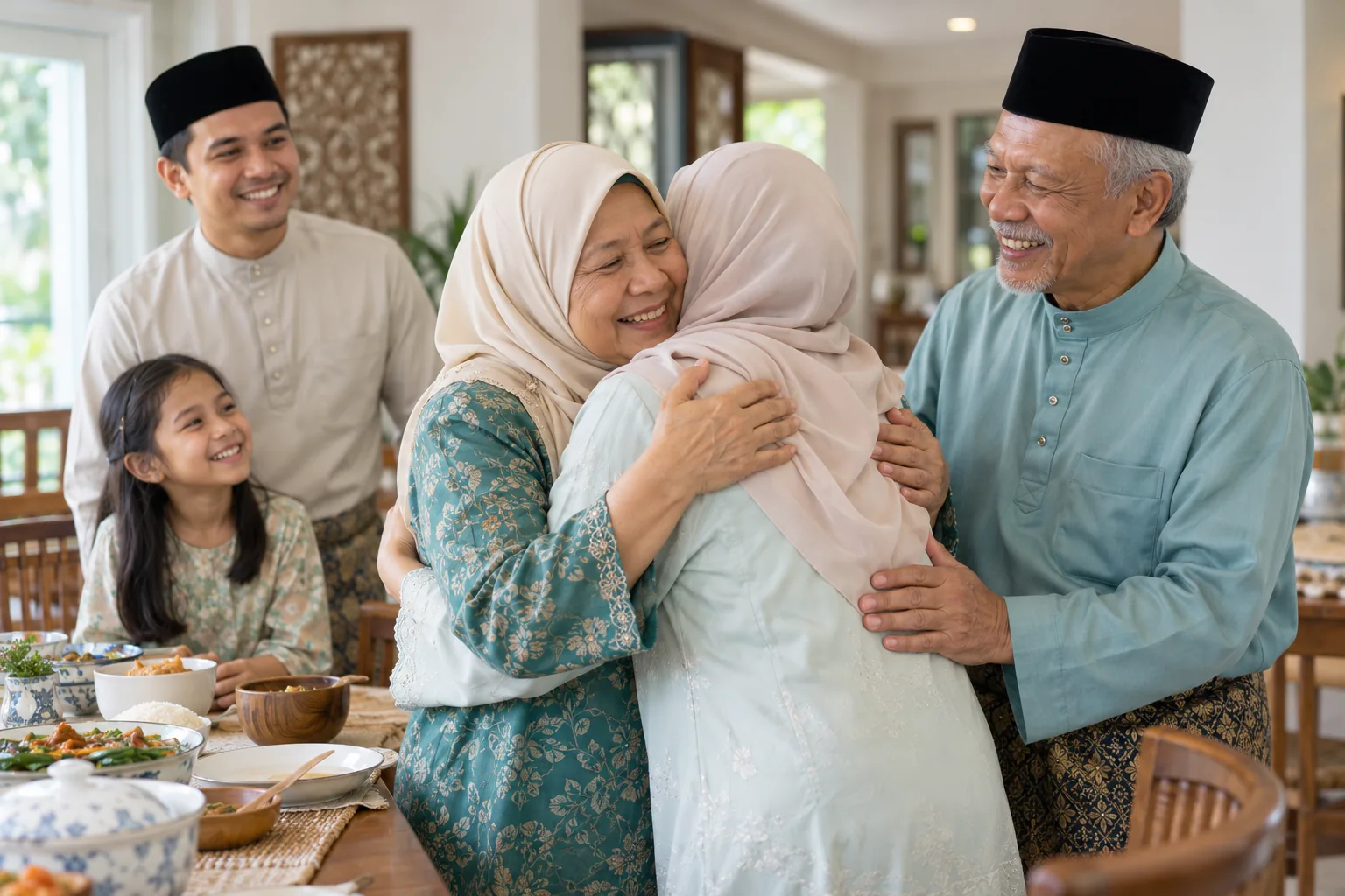Beberapa generasi keluarga berkumpul bersama