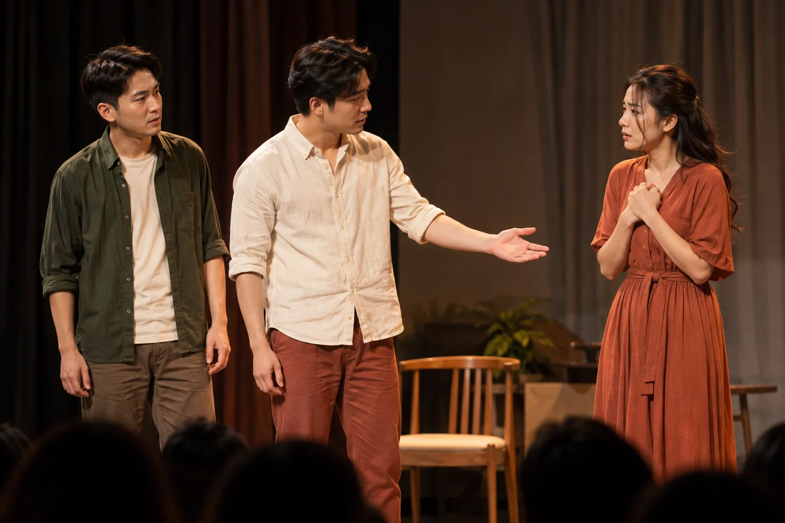Actors performing on stage in a theatre production