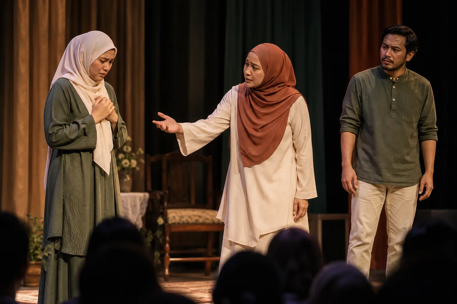 Pelakon membuat persembahan di pentas teater
