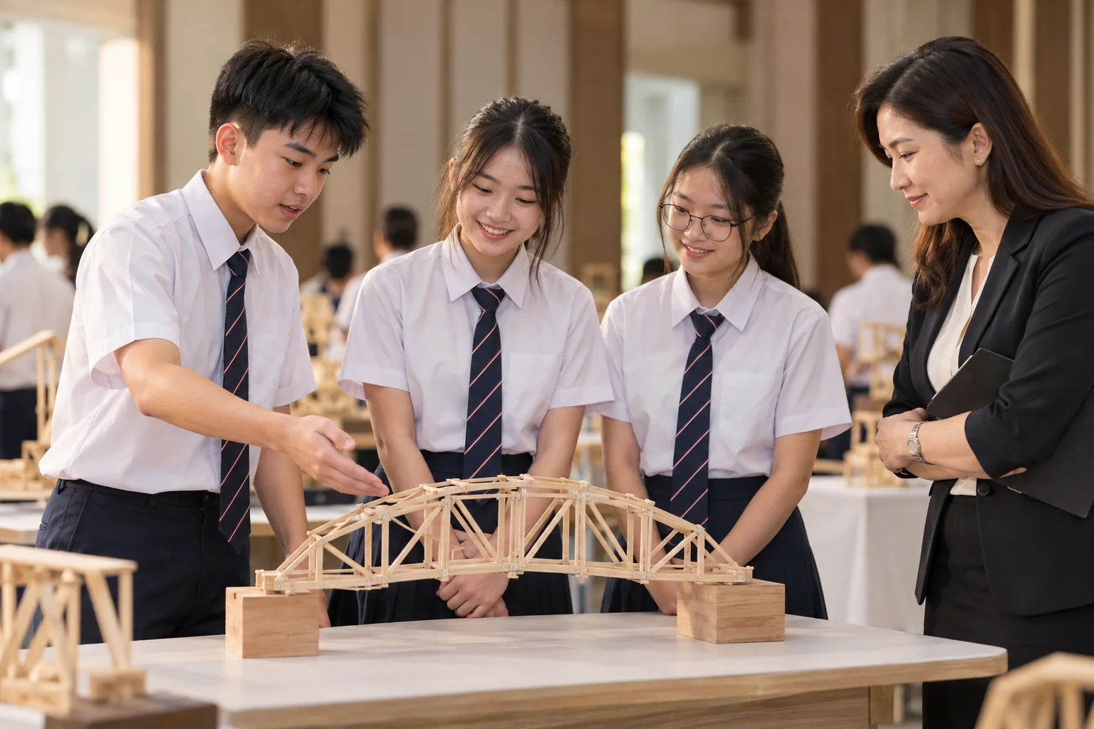 学生在比赛中展示实体作品
